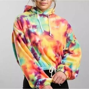 WOMEN’S Obey rainbow tie dye fleece pullover hoodie